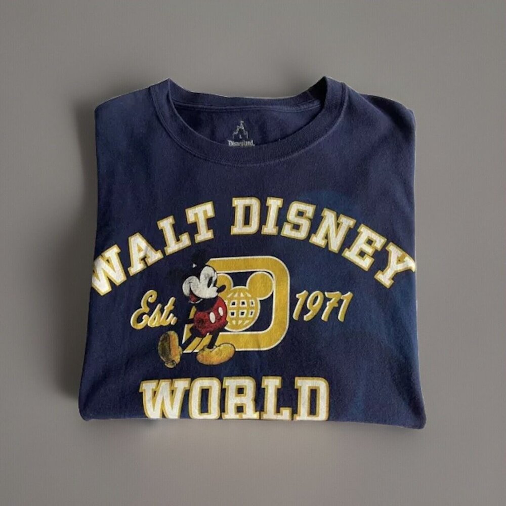Walt Disney World T-Shirt Mickey Mouse Blue Est 1971 Size Large Unisex Hanes
